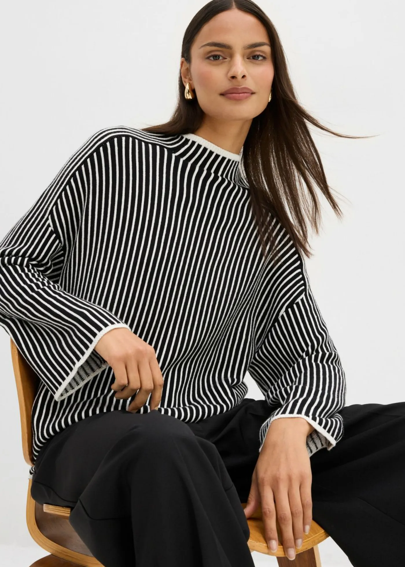 Jersey de mezcla de viscosa con cuello alto Mujer Esenciales|Jerséis