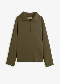 Sale Jersey de mezcla de viscosa con cuello troyer Mujer Esenciales|Jerséis