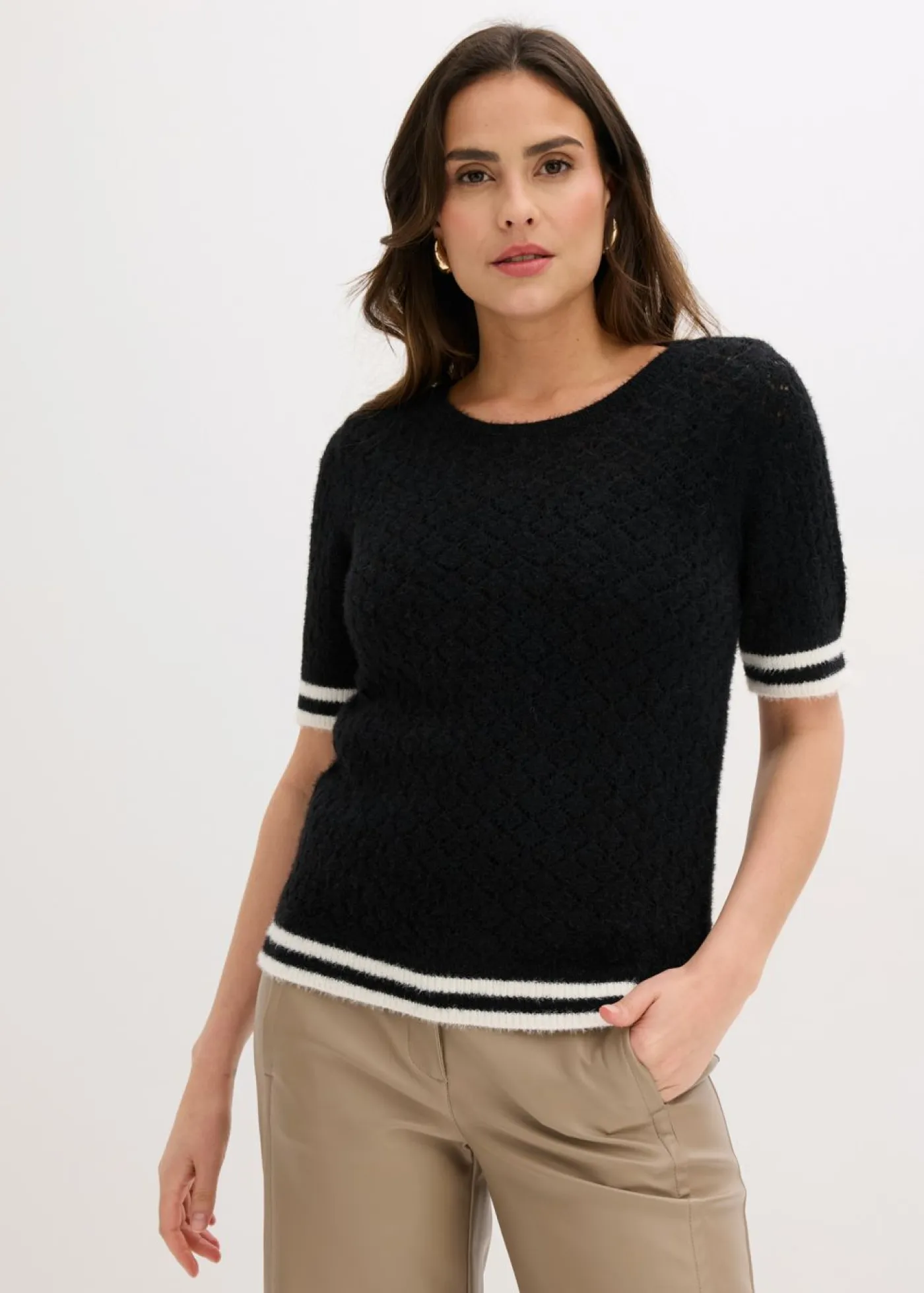 Outlet Jersey de punto ajour con hilo suave Mujer Jerséis|Novedades