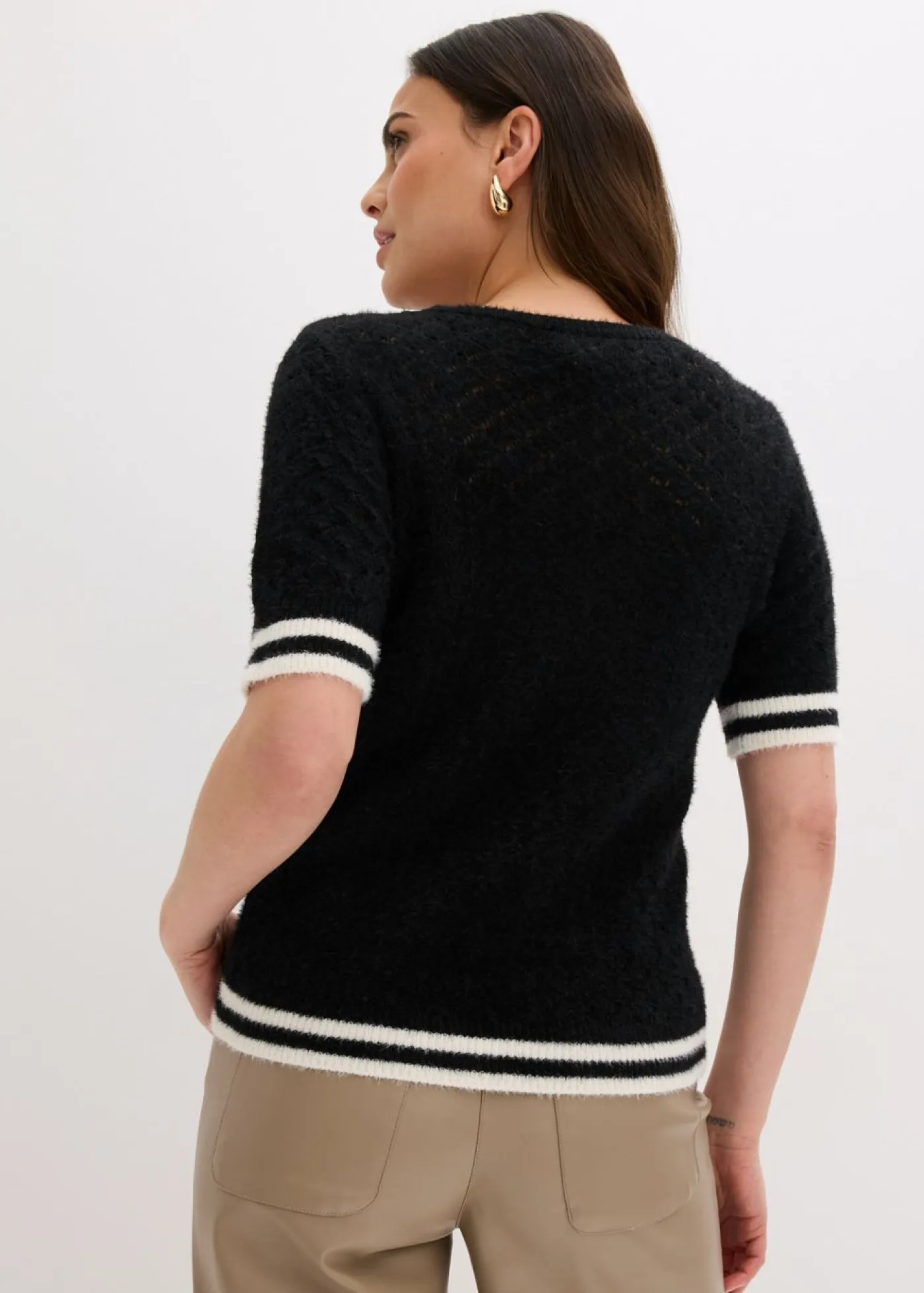 Outlet Jersey de punto ajour con hilo suave Mujer Jerséis|Novedades