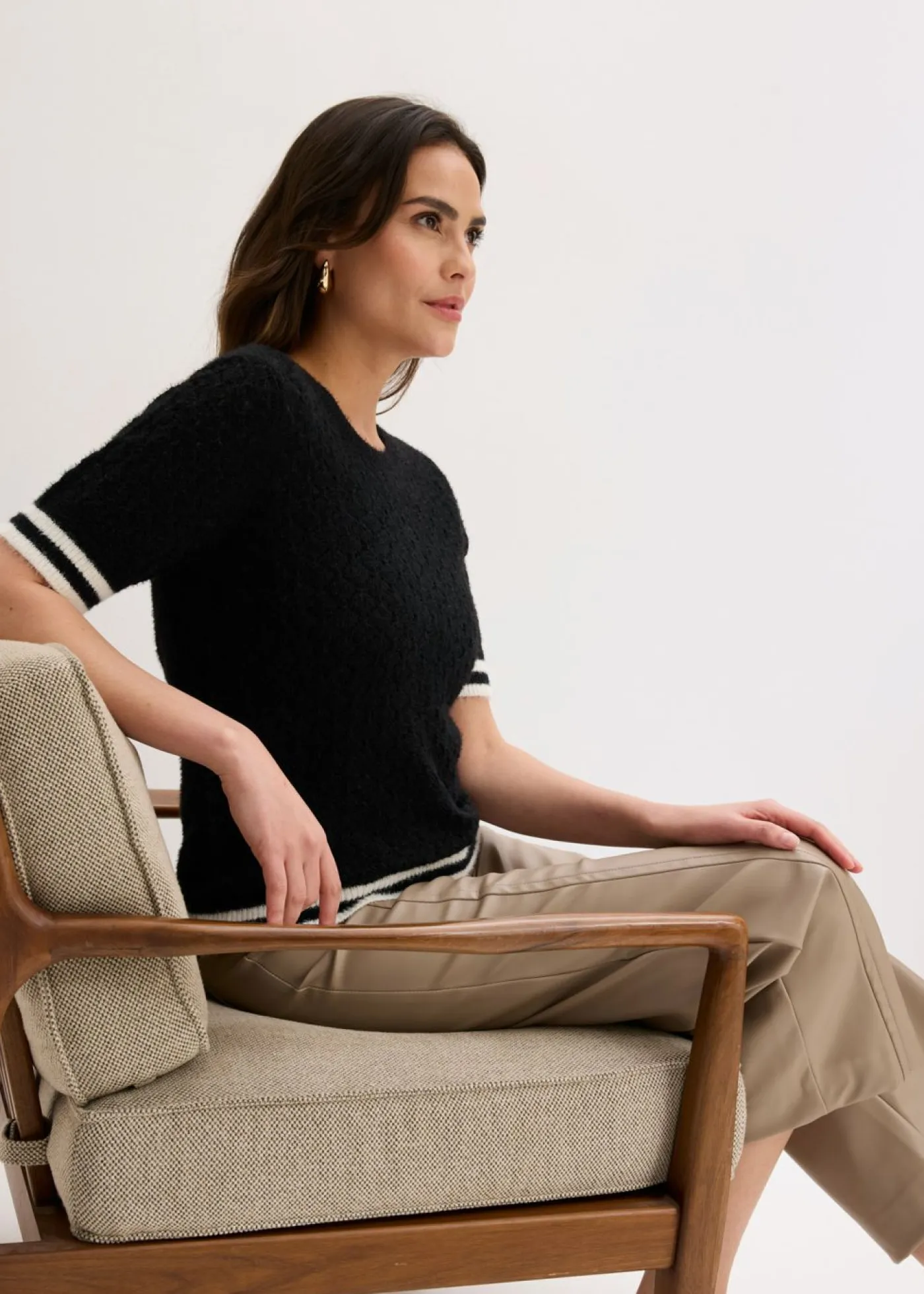Outlet Jersey de punto ajour con hilo suave Mujer Jerséis|Novedades