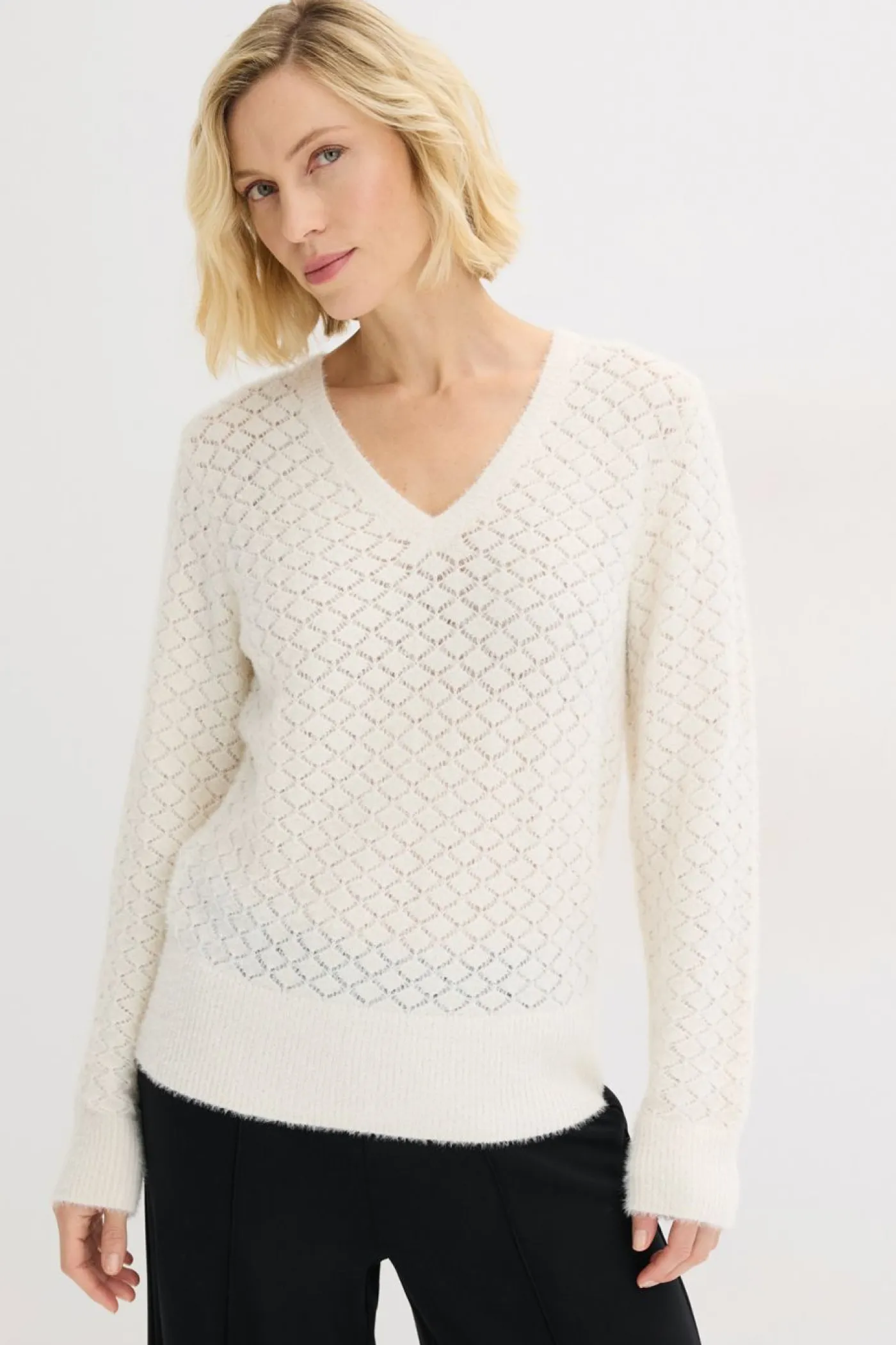 Outlet Jersey de punto ajour con hilo suave Mujer Jerséis|Ropa De Punto