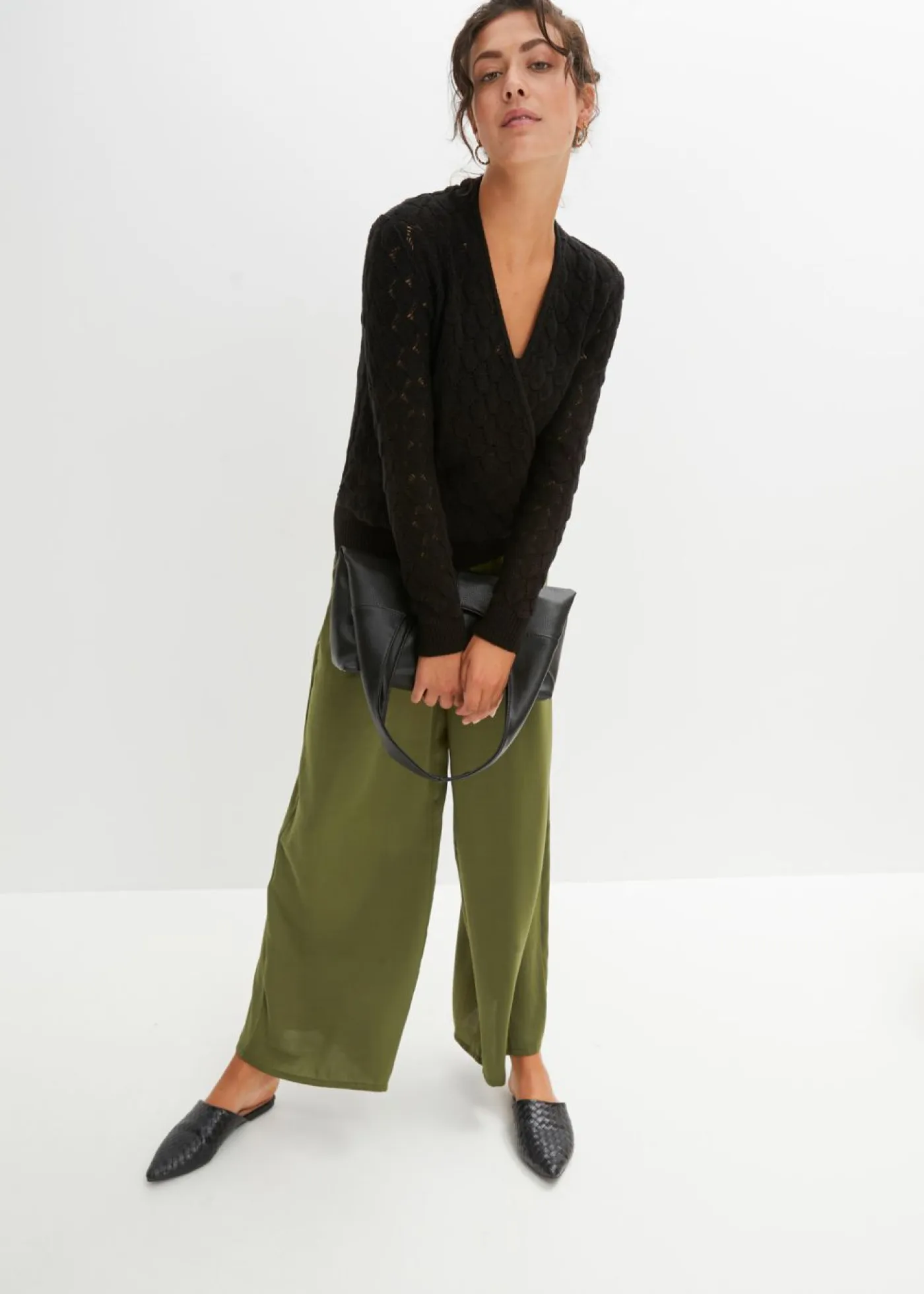 Online Jersey de punto ajour con aspecto cruzado Mujer Jerséis|Ropa De Punto