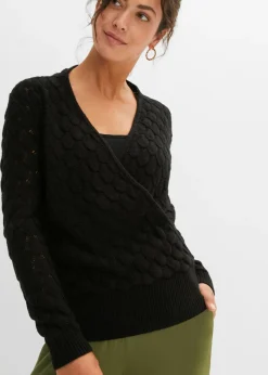Online Jersey de punto ajour con aspecto cruzado Mujer Jerséis|Ropa De Punto
