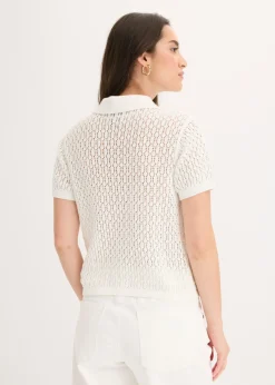 New Jersey de punto ajour de algodón puro Mujer Camisetas|Novedades