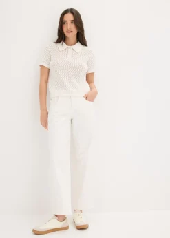 New Jersey de punto ajour de algodón puro Mujer Camisetas|Novedades