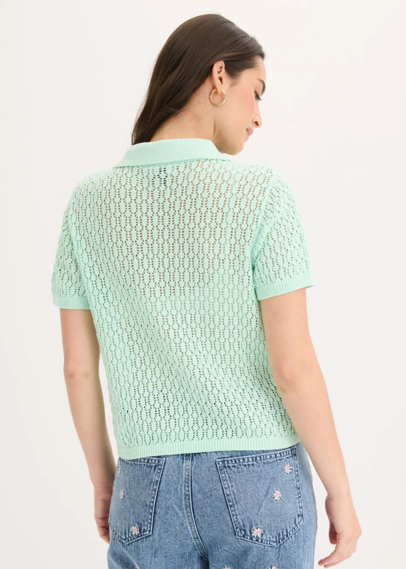 Outlet Jersey de punto ajour de algodón puro Mujer Camisetas|Novedades