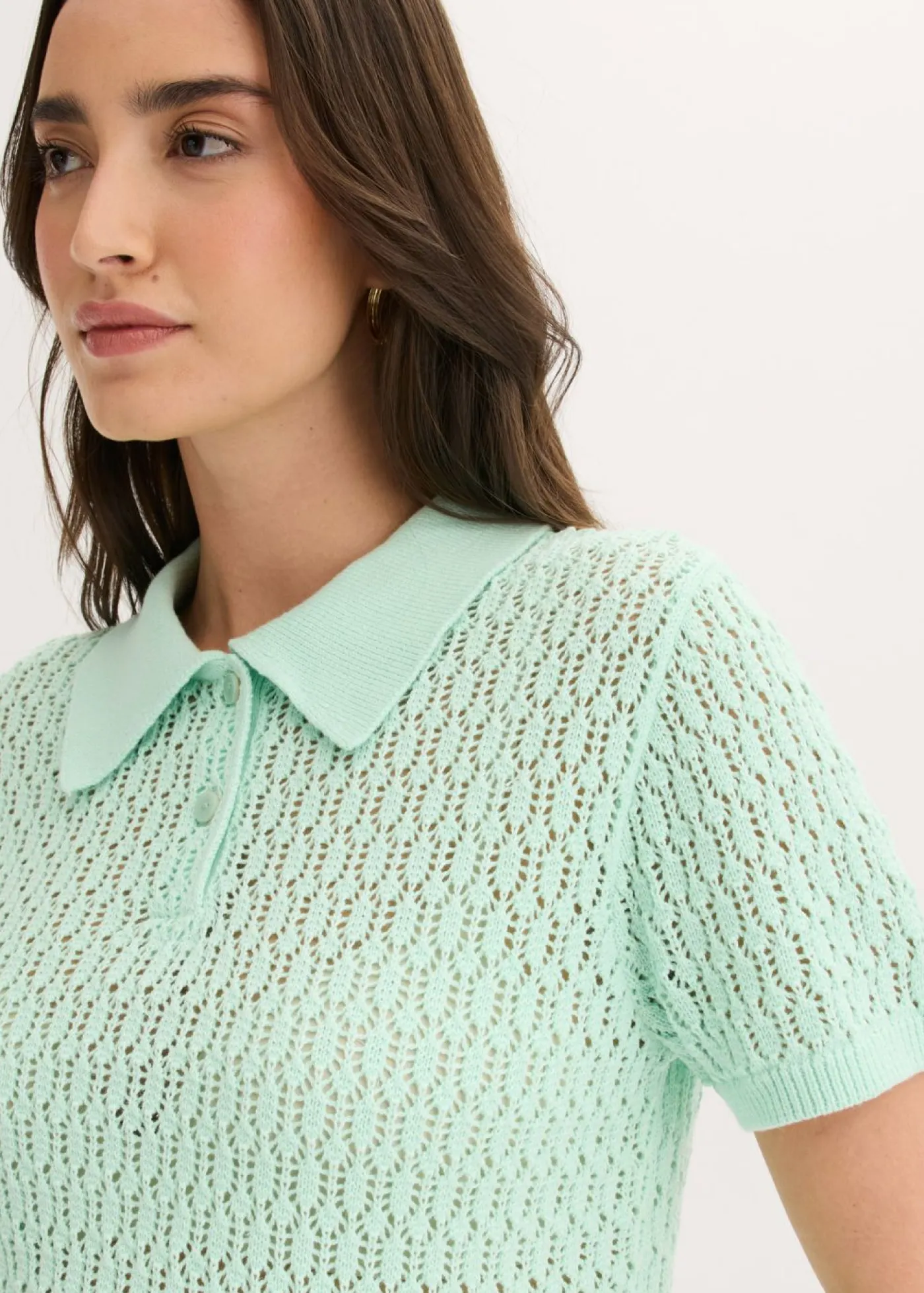 Outlet Jersey de punto ajour de algodón puro Mujer Camisetas|Novedades