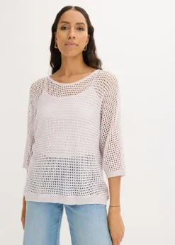 Jersey de punto ajour de mezcla de viscosa Mujer Jerséis|Novedades
