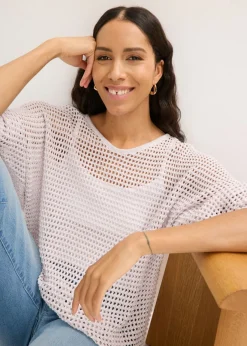 Jersey de punto ajour de mezcla de viscosa Mujer Jerséis|Novedades