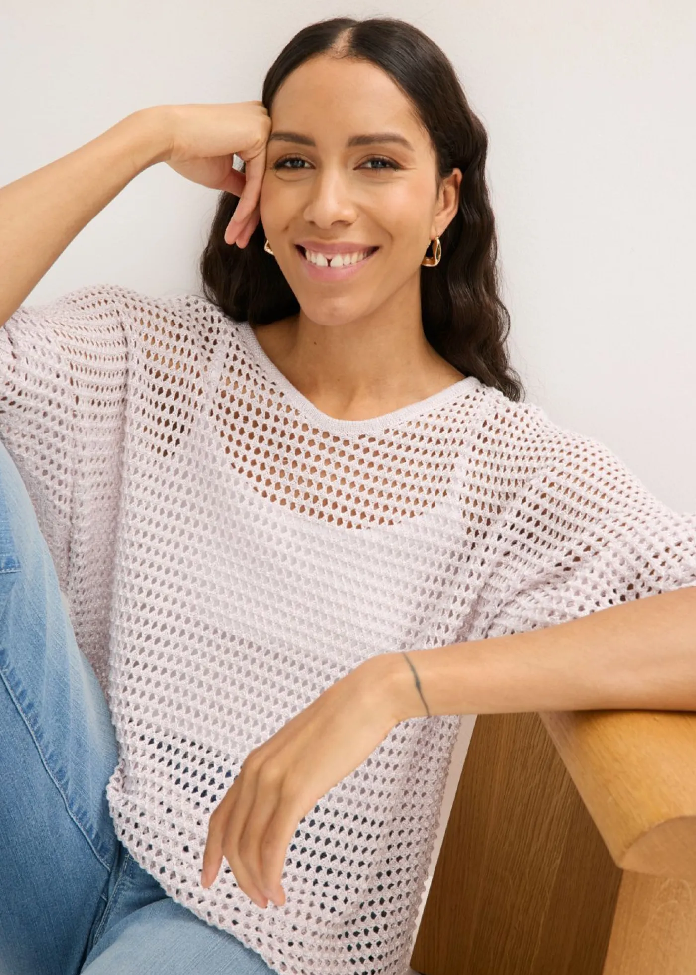 Jersey de punto ajour de mezcla de viscosa Mujer Jerséis|Novedades