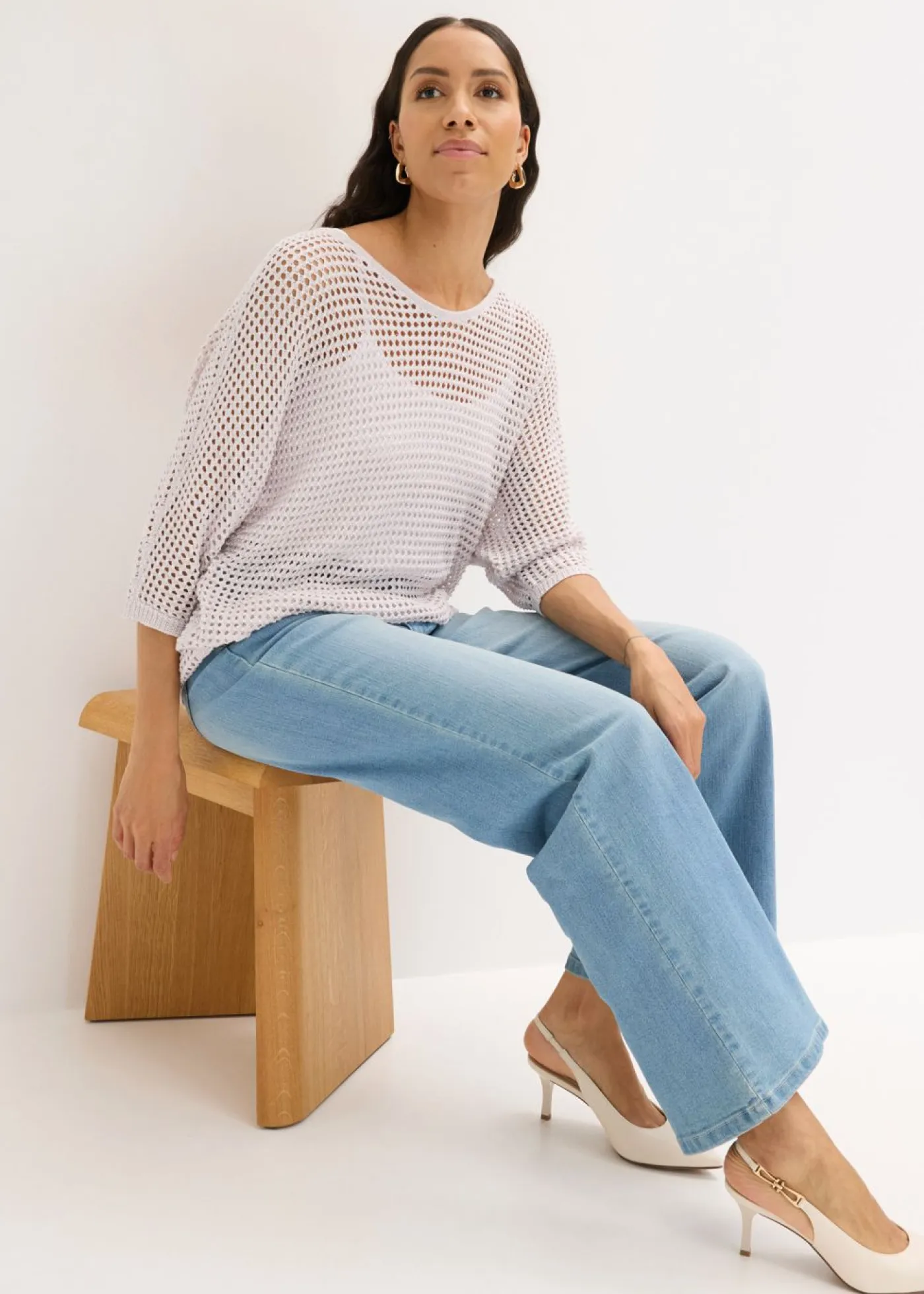 Jersey de punto ajour de mezcla de viscosa Mujer Jerséis|Novedades