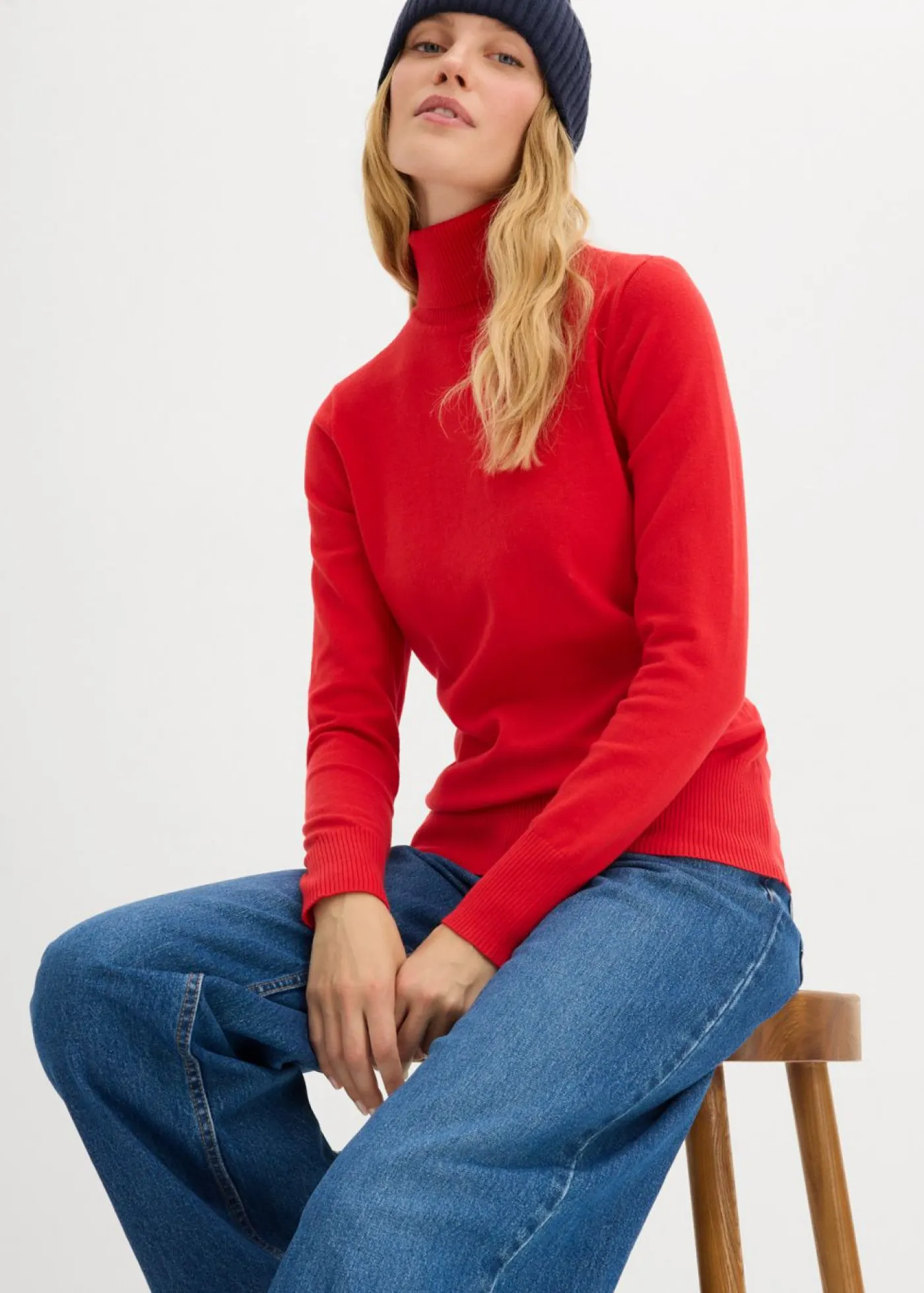 Jersey de punto fino con cuello alto Mujer Básicos|Jerséis
