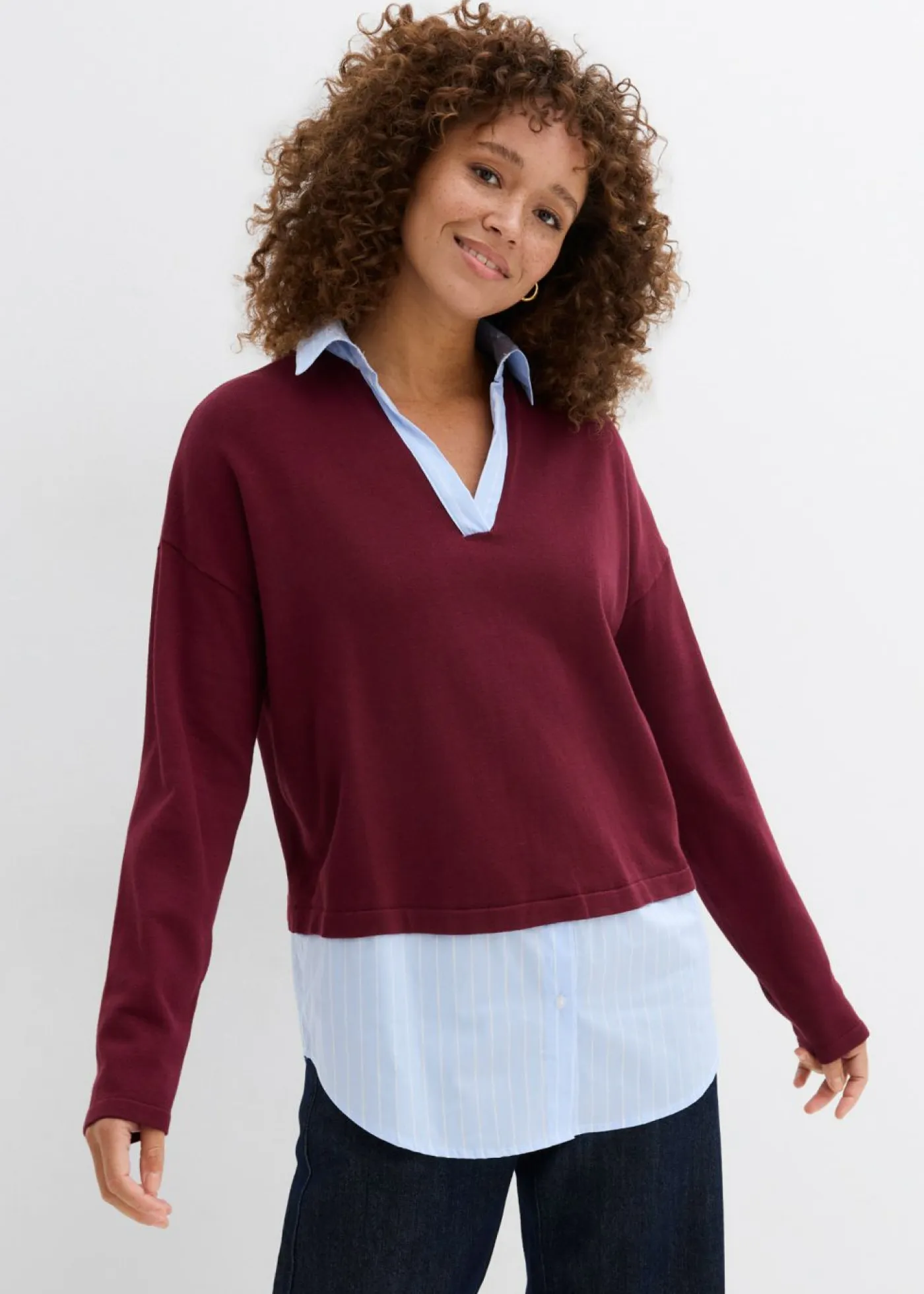 Sale Jersey de punto fino con inserto de blusa Mujer Jerséis|Ropa De Punto