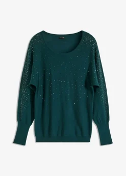 Outlet Jersey de punto fino con aplicación de piedras brillantes Mujer Jerséis|Ropa De Punto