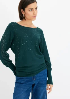 Outlet Jersey de punto fino con aplicación de piedras brillantes Mujer Jerséis|Ropa De Punto