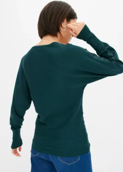Outlet Jersey de punto fino con aplicación de piedras brillantes Mujer Jerséis|Ropa De Punto