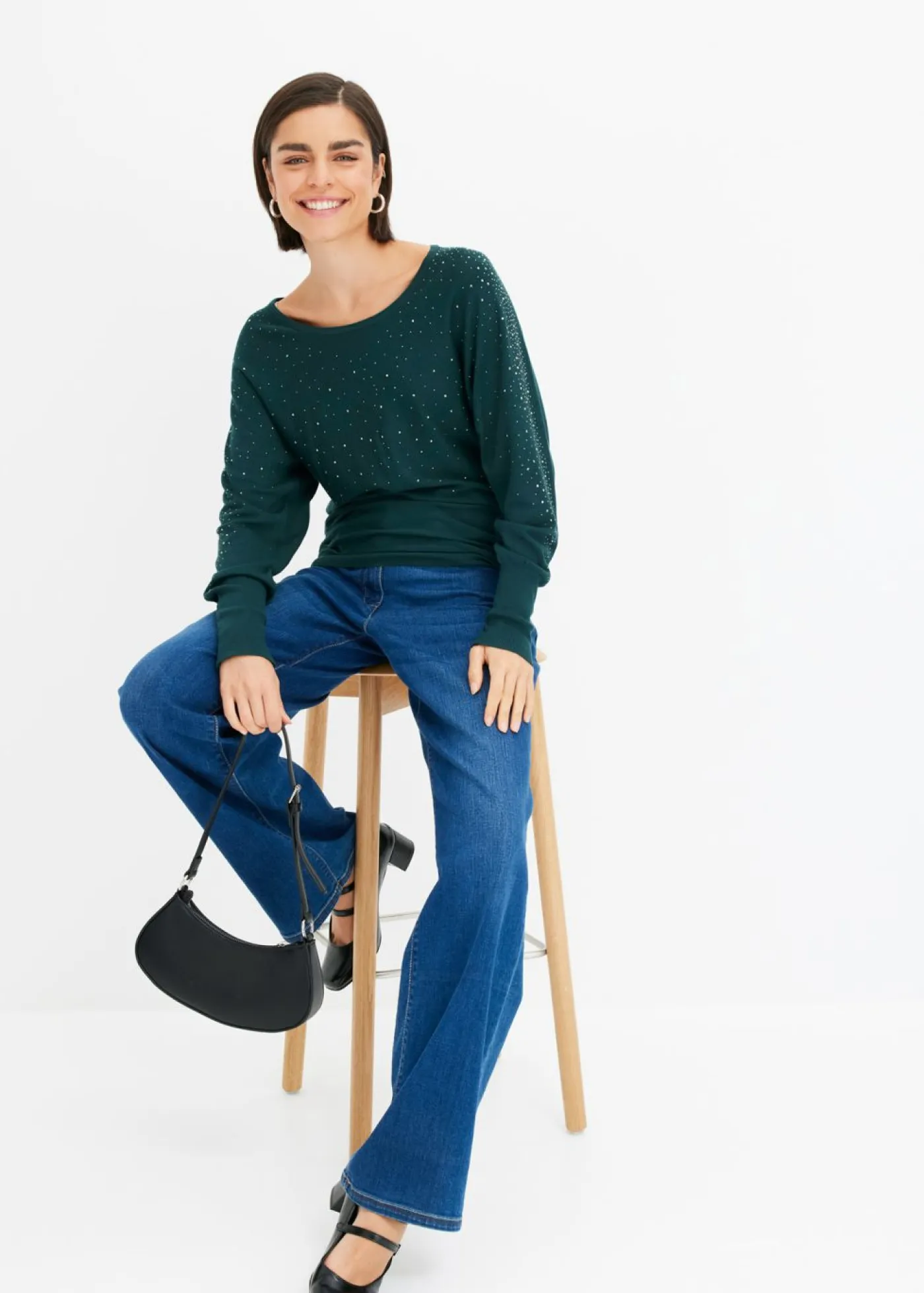 Outlet Jersey de punto fino con aplicación de piedras brillantes Mujer Jerséis|Ropa De Punto
