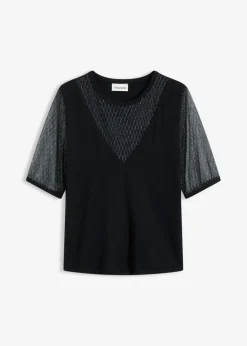 Hot Jersey de punto fino con inserto de malla Mujer Jerséis|Ropa De Punto