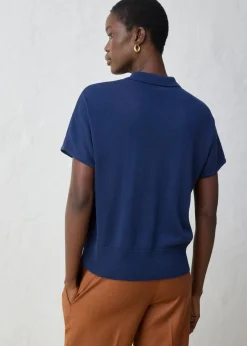 Jersey de punto fino con contenido de seda y cuello tipo polo Mujer Premium|Jerséis