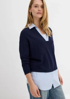Hot Jersey de punto fino con inserto de blusa Mujer Jerséis|Ropa De Punto