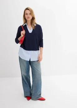 Hot Jersey de punto fino con inserto de blusa Mujer Jerséis|Ropa De Punto