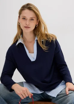 Hot Jersey de punto fino con inserto de blusa Mujer Jerséis|Ropa De Punto