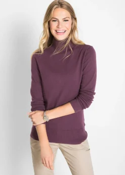 Jersey de punto fino con cuello alto Mujer Básicos|Jerséis