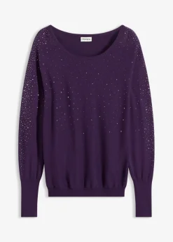 Online Jersey de punto fino con aplicación de piedras brillantes Mujer Jerséis|Ropa De Punto