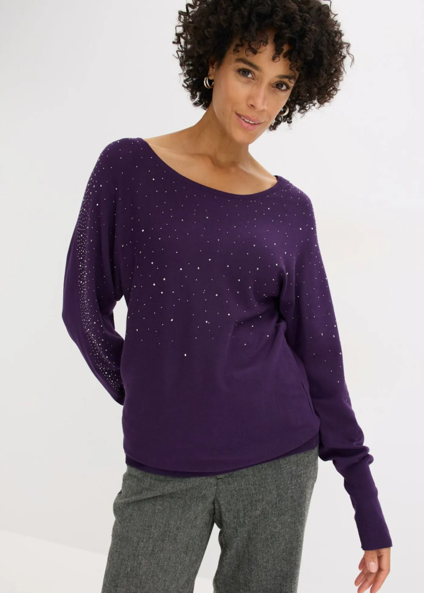Online Jersey de punto fino con aplicación de piedras brillantes Mujer Jerséis|Ropa De Punto