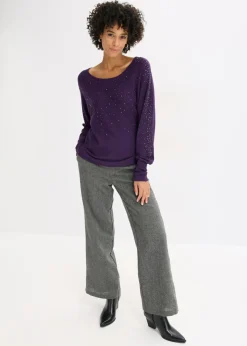 Online Jersey de punto fino con aplicación de piedras brillantes Mujer Jerséis|Ropa De Punto