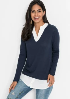 Clearance Jersey de punto fino con inserto de blusa Mujer Jerséis|Ropa De Punto
