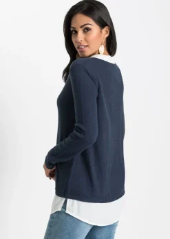 Clearance Jersey de punto fino con inserto de blusa Mujer Jerséis|Ropa De Punto