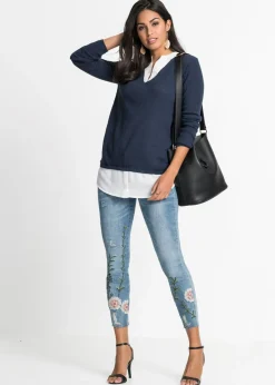 Clearance Jersey de punto fino con inserto de blusa Mujer Jerséis|Ropa De Punto
