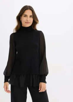 Online Jersey de punto fino con inserto de blusa Mujer Jerséis|Ropa De Punto