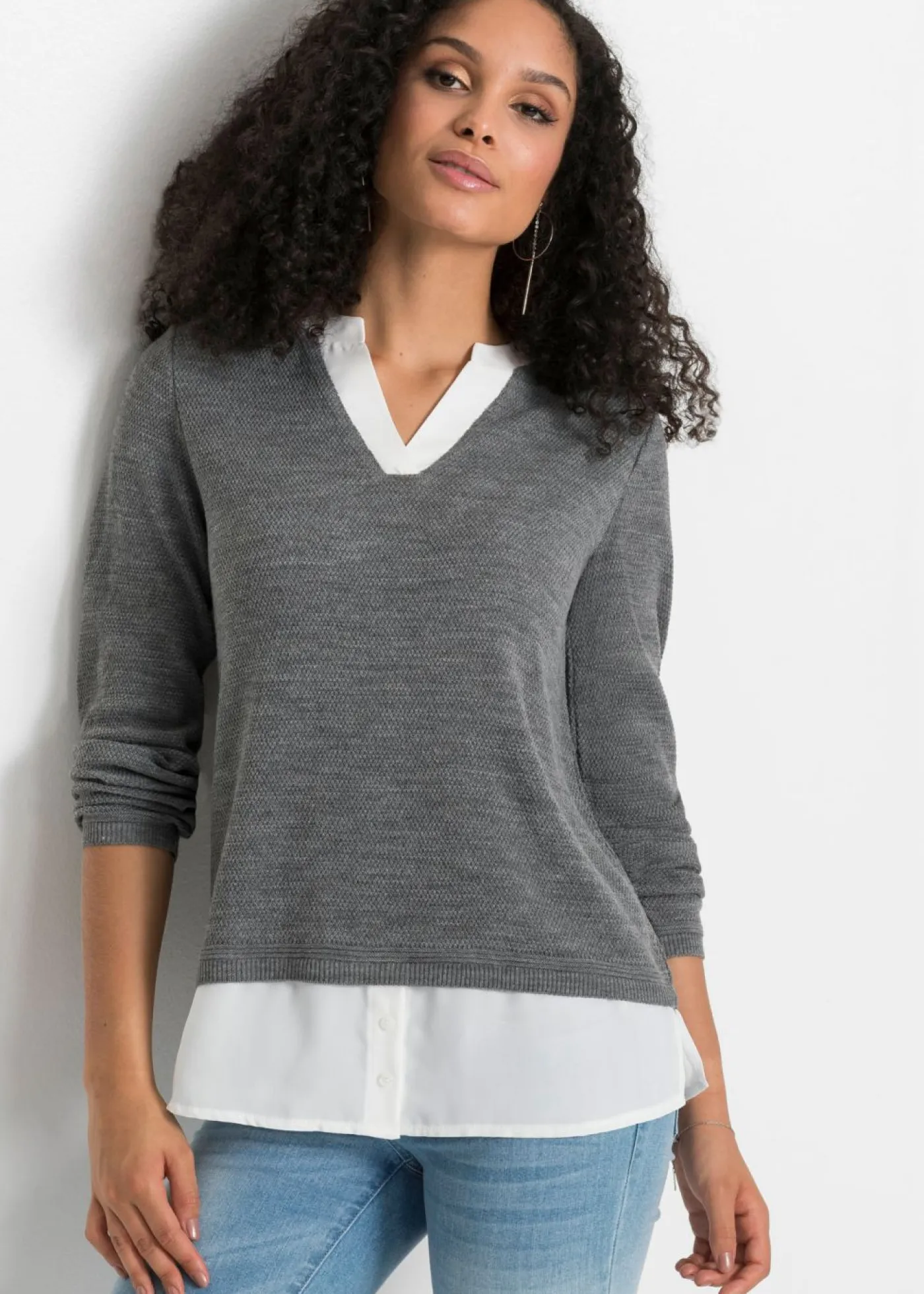 Outlet Jersey de punto fino con inserto de blusa Mujer Jerséis|Ropa De Punto