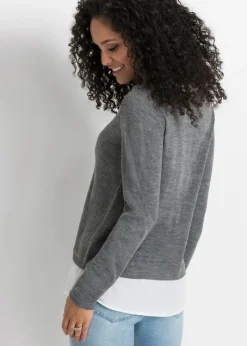 Outlet Jersey de punto fino con inserto de blusa Mujer Jerséis|Ropa De Punto