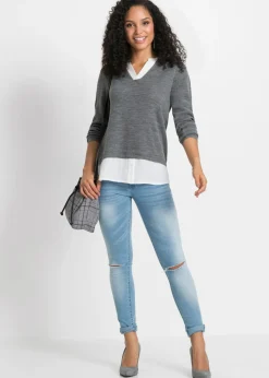 Outlet Jersey de punto fino con inserto de blusa Mujer Jerséis|Ropa De Punto