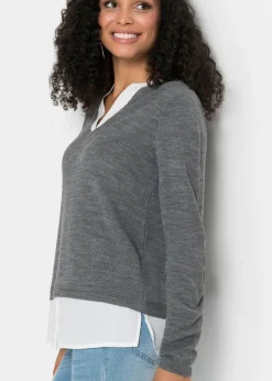 Outlet Jersey de punto fino con inserto de blusa Mujer Jerséis|Ropa De Punto
