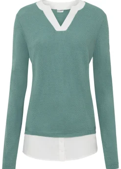 Jersey de punto fino con inserto de blusa Mujer Jerséis|Ropa De Punto