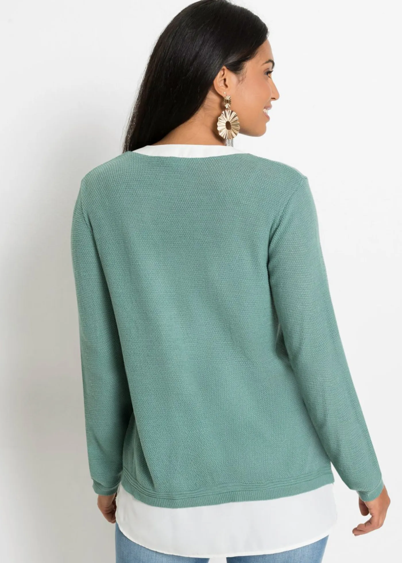 Jersey de punto fino con inserto de blusa Mujer Jerséis|Ropa De Punto