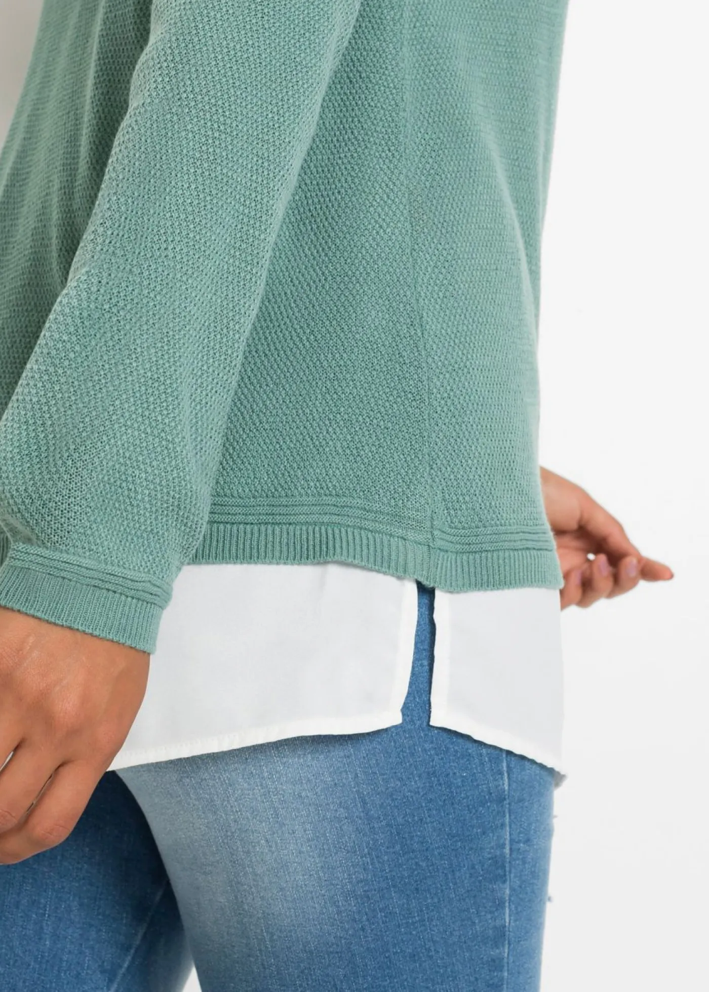 Jersey de punto fino con inserto de blusa Mujer Jerséis|Ropa De Punto