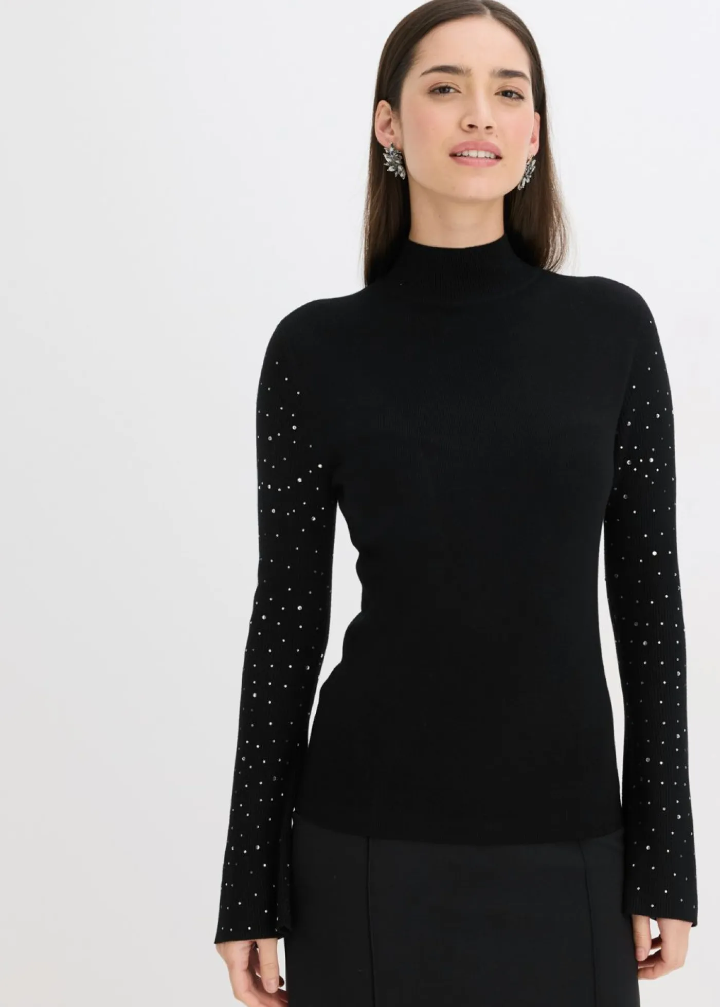 Clearance Jersey de punto fino con mangas acampanadas decoradas Mujer Jerséis|Ropa De Punto