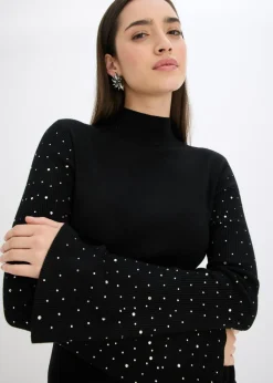 Clearance Jersey de punto fino con mangas acampanadas decoradas Mujer Jerséis|Ropa De Punto