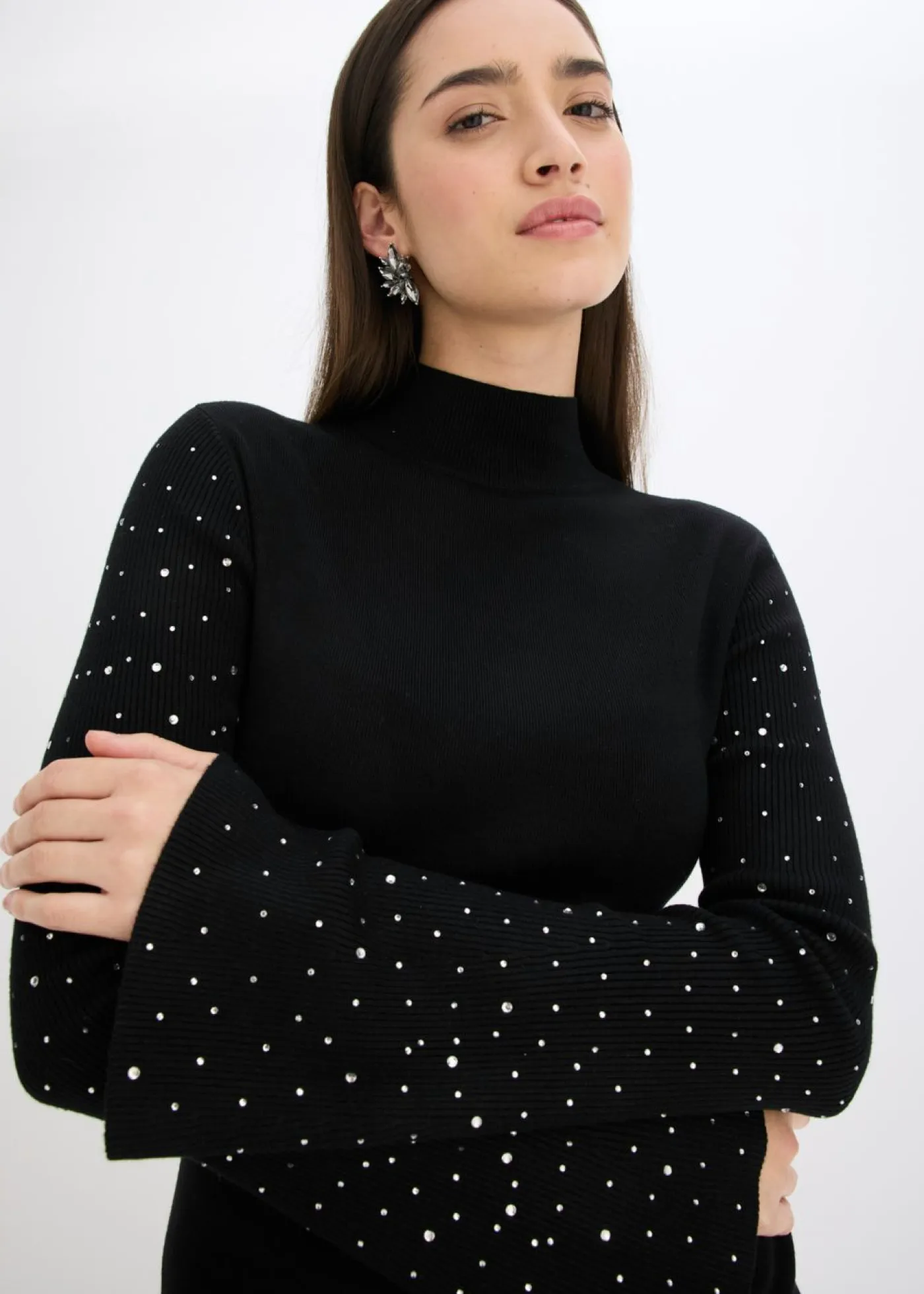 Clearance Jersey de punto fino con mangas acampanadas decoradas Mujer Jerséis|Ropa De Punto