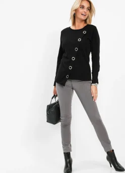 Sale Jersey de punto fino con detalles de tachuelas Mujer Jerséis|Ropa De Punto