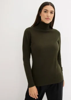 Jersey de punto fino con cuello alto Mujer Básicos|Jerséis