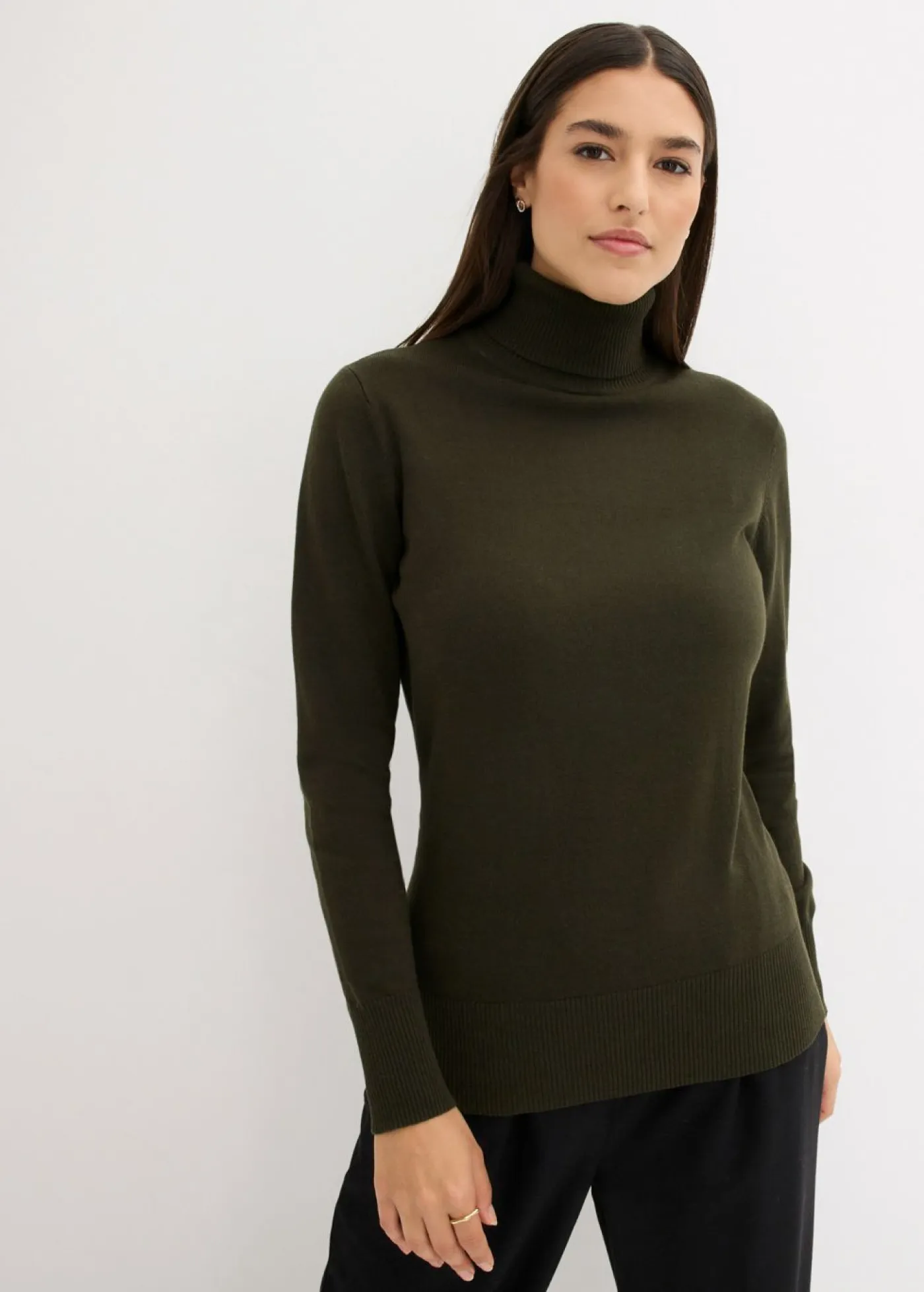 Jersey de punto fino con cuello alto Mujer Básicos|Jerséis