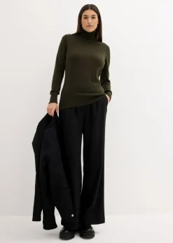 Jersey de punto fino con cuello alto Mujer Básicos|Jerséis