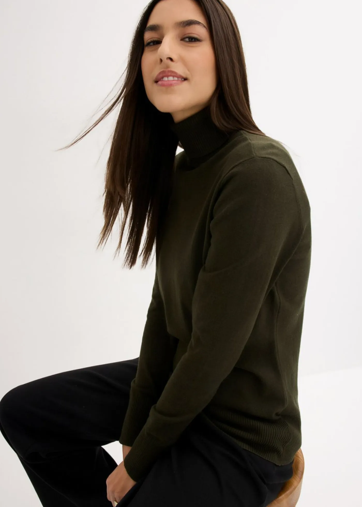 Jersey de punto fino con cuello alto Mujer Básicos|Jerséis